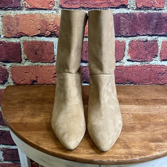 Top Shop Neutral Heeled Pointy Toe Suede Slip On Boot US 8.5 - Picture 5 of 16